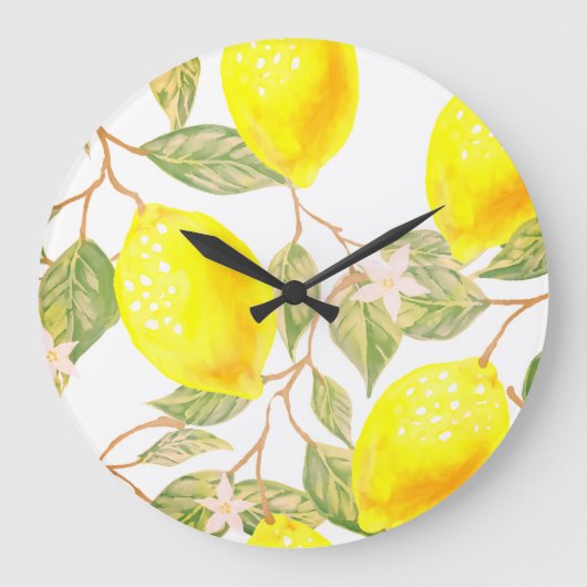 Schönes Design Wasserfarbenlemon Große Wanduhr (Vorderseite)