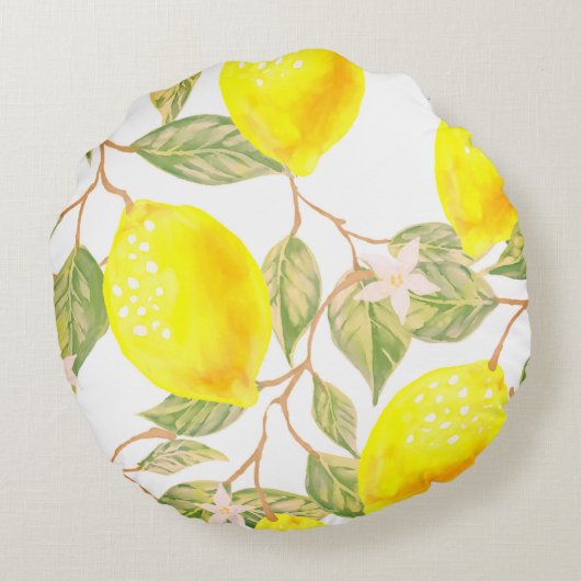 Schönes Design Wasserfarbenlemon Rundes Kissen (Rückseite)