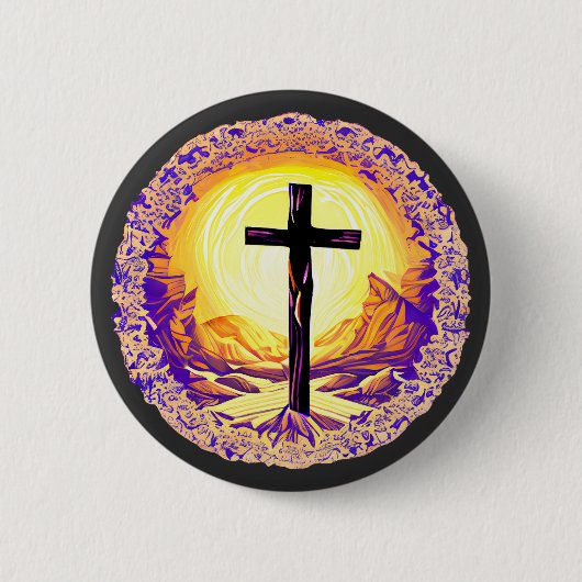 Schönes detailliertes Christliches Kreuz Button (Vorderseite)