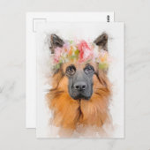 Schönes deutsches Shepherd Blume Crown Portrait Postkarte (Vorne/Hinten)