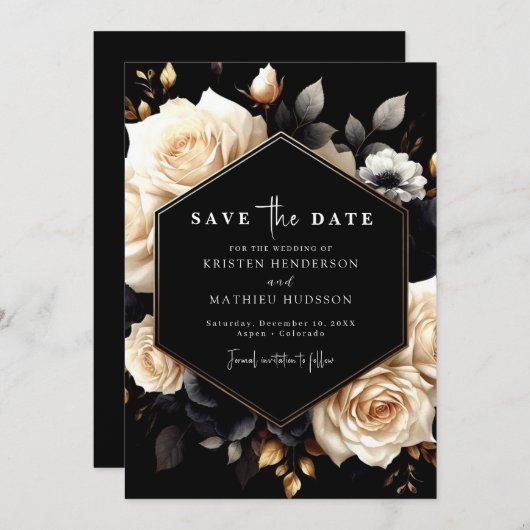 Schönes digitales Gold und Black Wedding Save The Date (Vorne/Hinten)