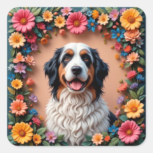 Schönes Dog Portrait Quadratischer Aufkleber (Vorderseite)