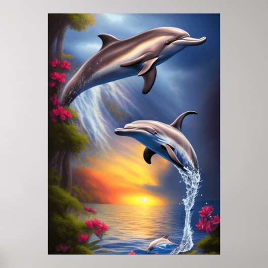 Schönes Dolphin Duo im Paradies Poster (Vorne)
