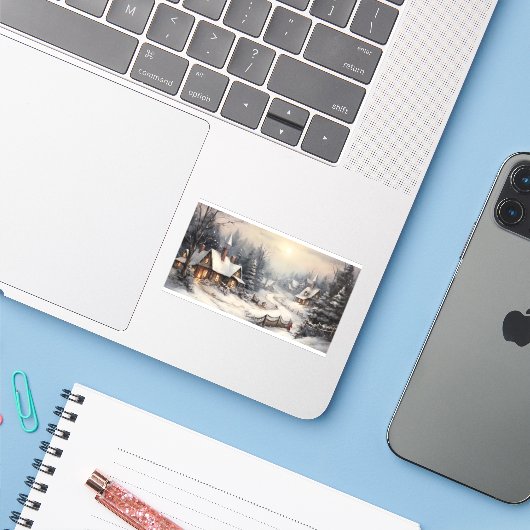 Schönes Dorf an Weihnachten Aufkleber (Laptop mit iPhone)