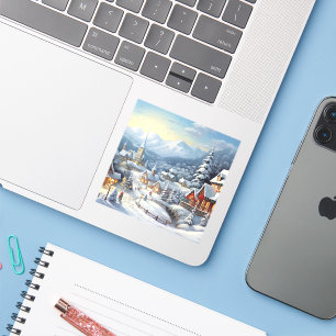Schönes Dorf an Weihnachten Aufkleber