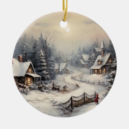 Schönes Dorf an Weihnachten Keramik Ornament (Vorne)