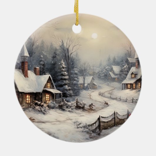 Schönes Dorf an Weihnachten Keramik Ornament (Hinten)