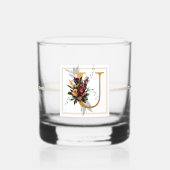 Schönes dunkles Floral Gold dekoriertes Monogramm Whiskyglas (Vorderseite)