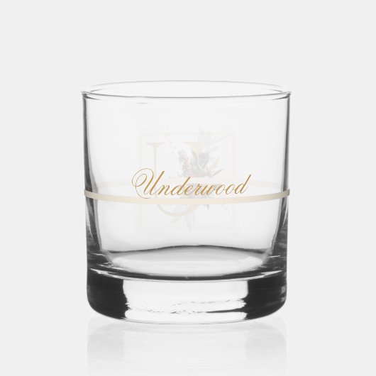 Schönes dunkles Floral Gold dekoriertes Monogramm Whiskyglas (Rückseite)