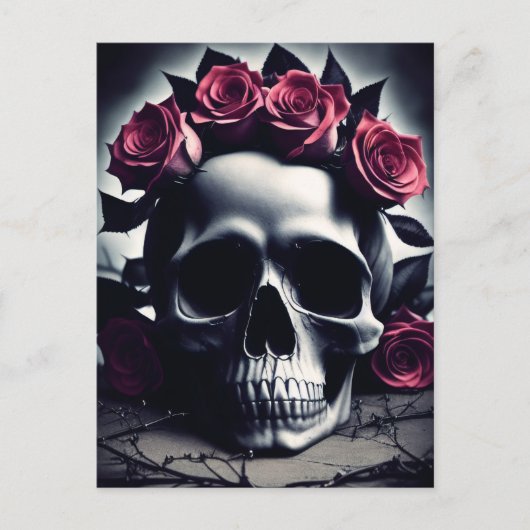 Schönes dunkles und gotisches Rose Skull Poster Postkarte (Vorderseite)