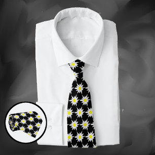 Schönes Edelweiss Blume Pattern Black Neck Tie Krawatte