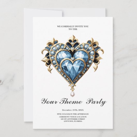 Schönes, edles blaues Herz. Einladung (Vorderseite)