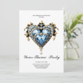 Schönes, edles blaues Herz. Einladung (Stehend Vorderseite)