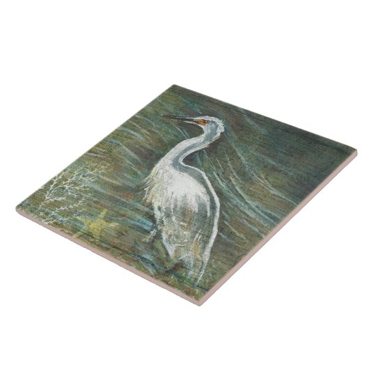 Schönes Egret Shorebird Wading Fliese (Seite)