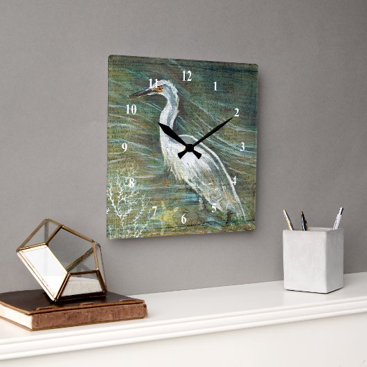 Schönes Egret Shorebird Wading Quadratische Wanduhr