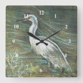Schönes Egret Shorebird Wading Quadratische Wanduhr (Vorderseite)
