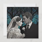 Schönes Ehepaar auf einem blauen Baum des Lebens Einladung (Rückseite)