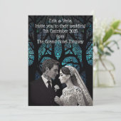 Schönes Ehepaar auf einem blauen Baum des Lebens Einladung (Stehend Vorderseite)