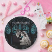 Schönes Ehepaar auf einem blauen Baum des Lebens Pappteller (Party)