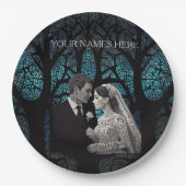 Schönes Ehepaar auf einem blauen Baum des Lebens Pappteller (Vorderseite)