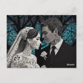Schönes Ehepaar auf einem blauen Baum des Lebens Postkarte (Rückseite)