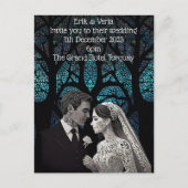 Schönes Ehepaar auf einem blauen Baum des Lebens Postkarte (Vorderseite)