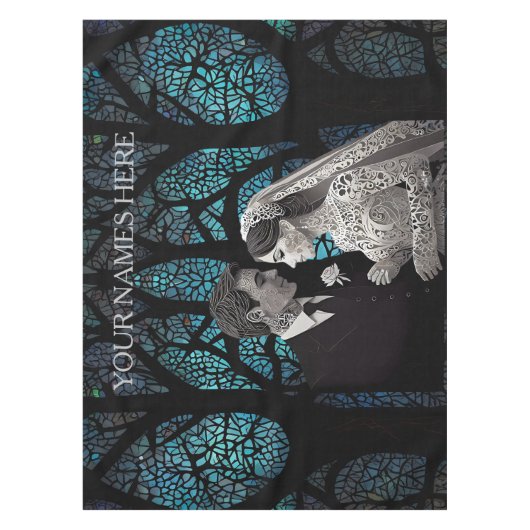 Schönes Ehepaar auf einem blauen Baum des Lebens Tischdecke (Vorderseite)