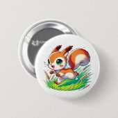 Schönes Eichhörnchen, das durch ein Feld läuft Button (Vorne & Hinten)