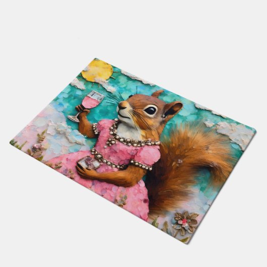 Schönes Eichhörnchen in rosa Kleid Fußmatte (Schrägansicht)