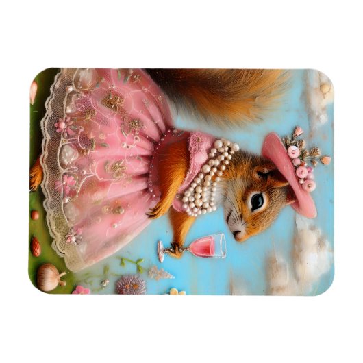 Schönes Eichhörnchen in rosa Kleid Magnet (Horizontal)