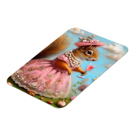 Schönes Eichhörnchen in rosa Kleid Magnet (Linke Seite)