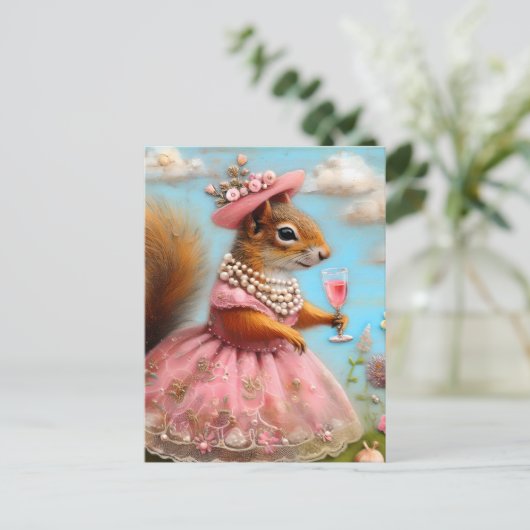Schönes Eichhörnchen in rosa Kleid Postkarte (Stehend Vorderseite)