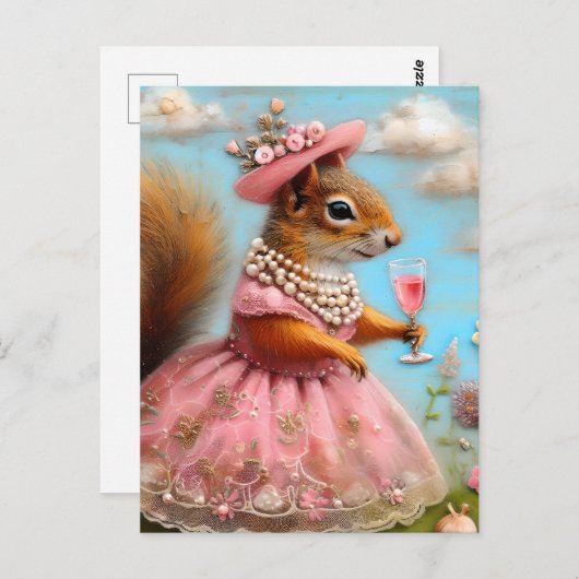 Schönes Eichhörnchen in rosa Kleid Postkarte (Vorne/Hinten)