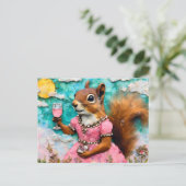 Schönes Eichhörnchen in rosa Kleid Postkarte (Stehend Vorderseite)