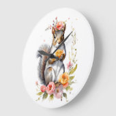 Schönes Eichhörnchen mit Frühlingsblumen Große Wanduhr (Winkel)