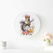 Schönes Eichhörnchen mit Frühlingsblumen Große Wanduhr (Zuhause)