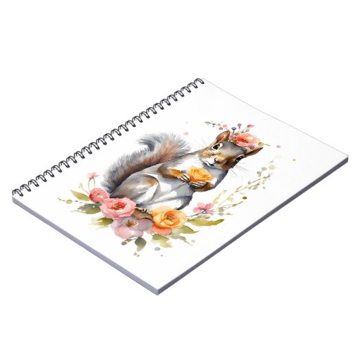 Schönes Eichhörnchen mit Frühlingsblumen Notizblock (Linke Seite)