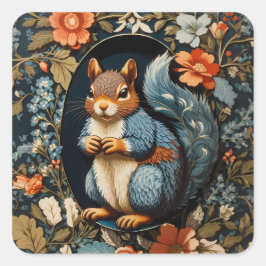Schönes Eichhörnchen William Morris Inspiriert Quadratischer Aufkleber