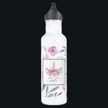 Schönes Einhorn-Gesicht mit Blumenmotiven Edelstahlflasche<br><div class="desc">Schöne lustige bunte Unicorn Gesicht Aquarell Blumendesign. Das perfekte Geschenk für das Mädchen in Ihrem Leben mit dieser schönen Aquarellfarbe Einhorn Illustration und Raum zu personalisieren. Teil einer Sammlung.</div>