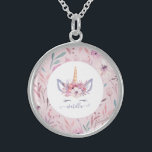 Schönes Einhorn-Gesicht mit Blumenmotiven Sterling Silberkette<br><div class="desc">Schöne lustige bunte Unicorn Gesicht Aquarell Blumendesign. Das perfekte Geschenk für das kleine Mädchen in Ihrem Leben mit dieser schönen Aquarellfarbe Einhorn Illustration und Raum zu personalisieren. Teil einer Sammlung.</div>