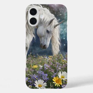 Schönes Einhorn in Wildblumen Fantasy Phone iPhone 16 Plus Hülle