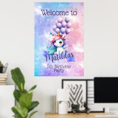 Schönes Einhorn mit Balloon Poster Willkommenszeic (Heimbüro)
