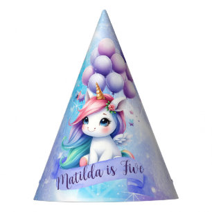 Schönes Einhorn mit Balloons Kone Party Hats Partyhütchen
