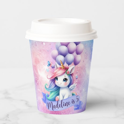 Schönes Einhorn mit Balloons Papier Cups Pappbecher (Vorderseite)