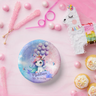 Schönes Einhorn mit Balloons Papier Party Teller