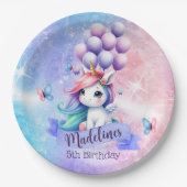 Schönes Einhorn mit Balloons Papier Teller (Vorderseite)