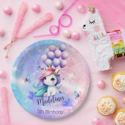 Schönes Einhorn mit Balloons Papier Teller (Party)