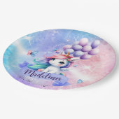 Schönes Einhorn mit Balloons Papier Teller (Schrägansicht)