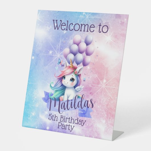 Schönes Einhorn mit Balloons Pedestal-Zeichen Sockelschild (Vorderseite)