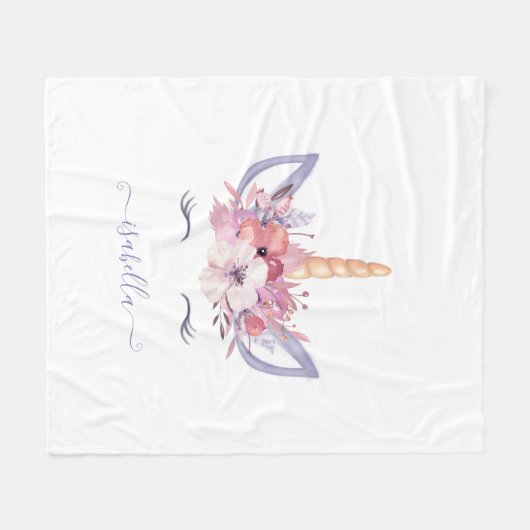 Schönes Einhorn mit Blumenbemalung Fleecedecke (Vorderseite (Horizontal))